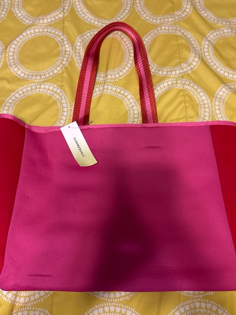 summersalt Hot Pink and Red Striped-Handle Tote
